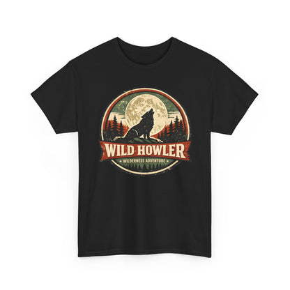 Howling Wolf Vintage Badge Tee | Full Moon Wilderness Shirt | Nature Lover Gift