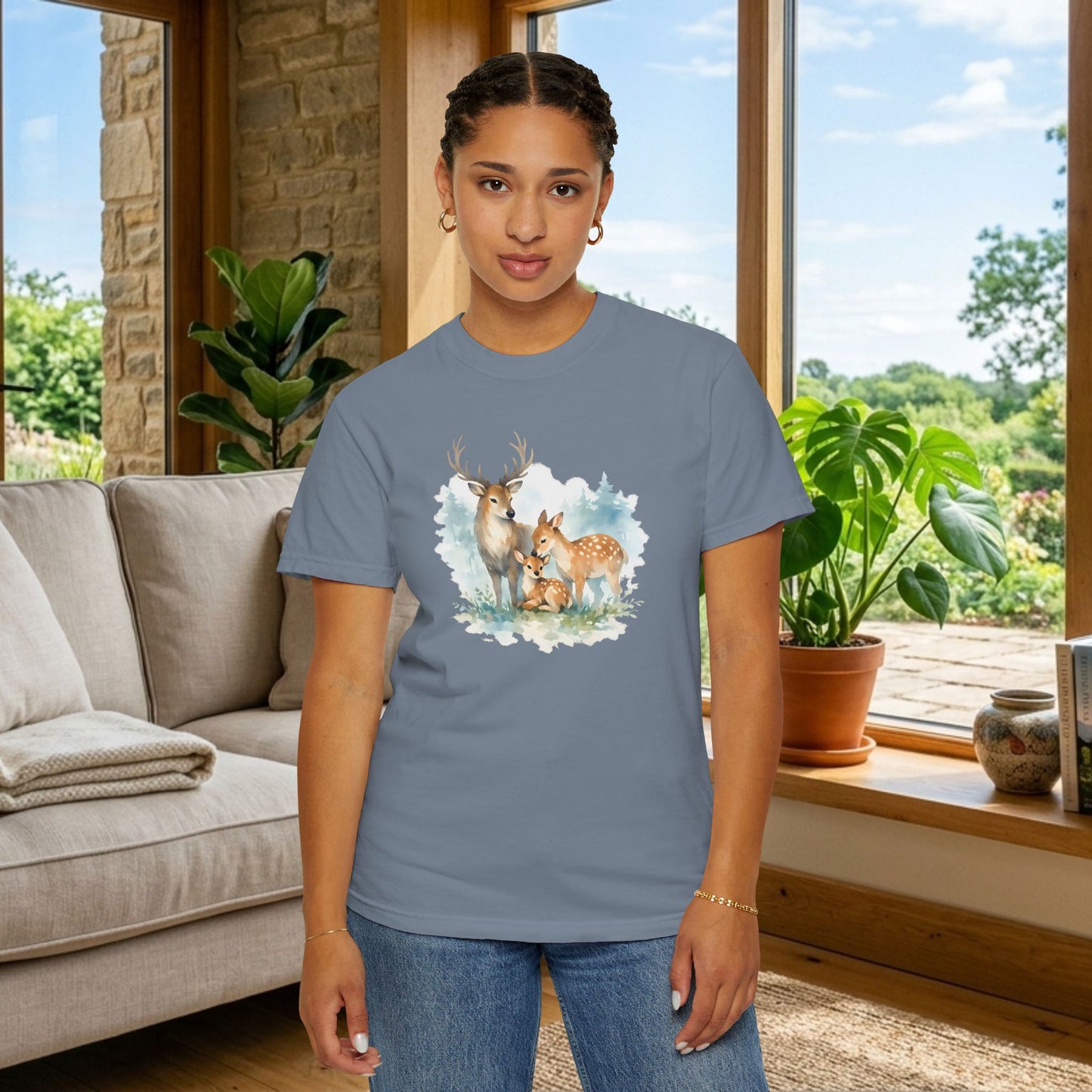Watercolor Deer Family Tee | Forest Wildlife Art Shirt | Nature Lover Gift | Unisex