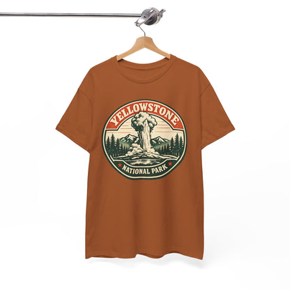 Yellowstone Park Badge Tee | Old Faithful Mountain Pine Trees Retro Circle Design