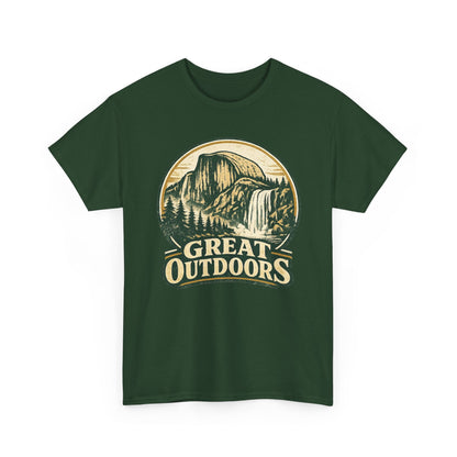Great Outdoors Retro Badge Tee | Yosemite Half Dome Graphic Shirt | Camping Gift