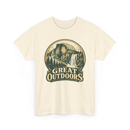 Great Outdoors Retro Badge Tee | Yosemite Half Dome Graphic Shirt | Camping Gift