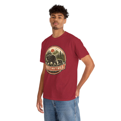 Bear and Cub Retro Badge Tee | Protect What's Wild | Wildlife Lover Gift | Unisex