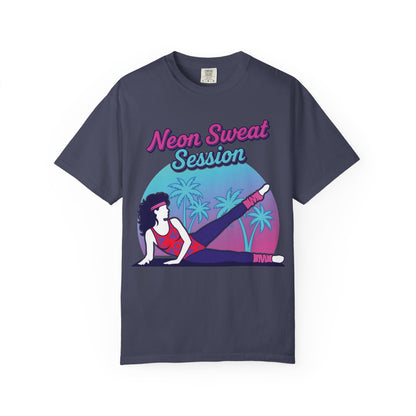 Neon Sweat Session Retro 80s Aerobics Graphic Tee | Vintage Workout Shirt