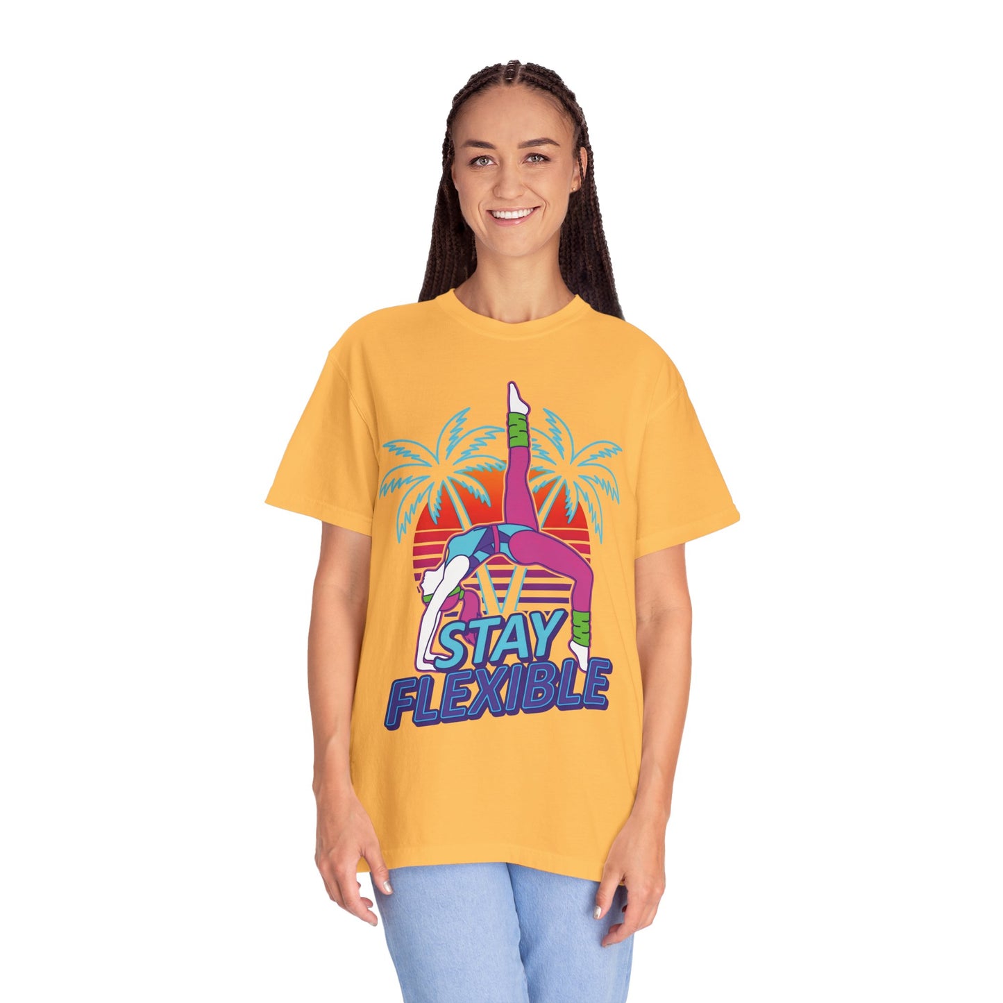 Stay Flexible Retro 80s Backbend Graphic Tee | Vintage Workout Shirt Women