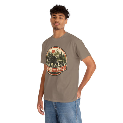Bear and Cub Retro Badge Tee | Protect What's Wild | Wildlife Lover Gift | Unisex