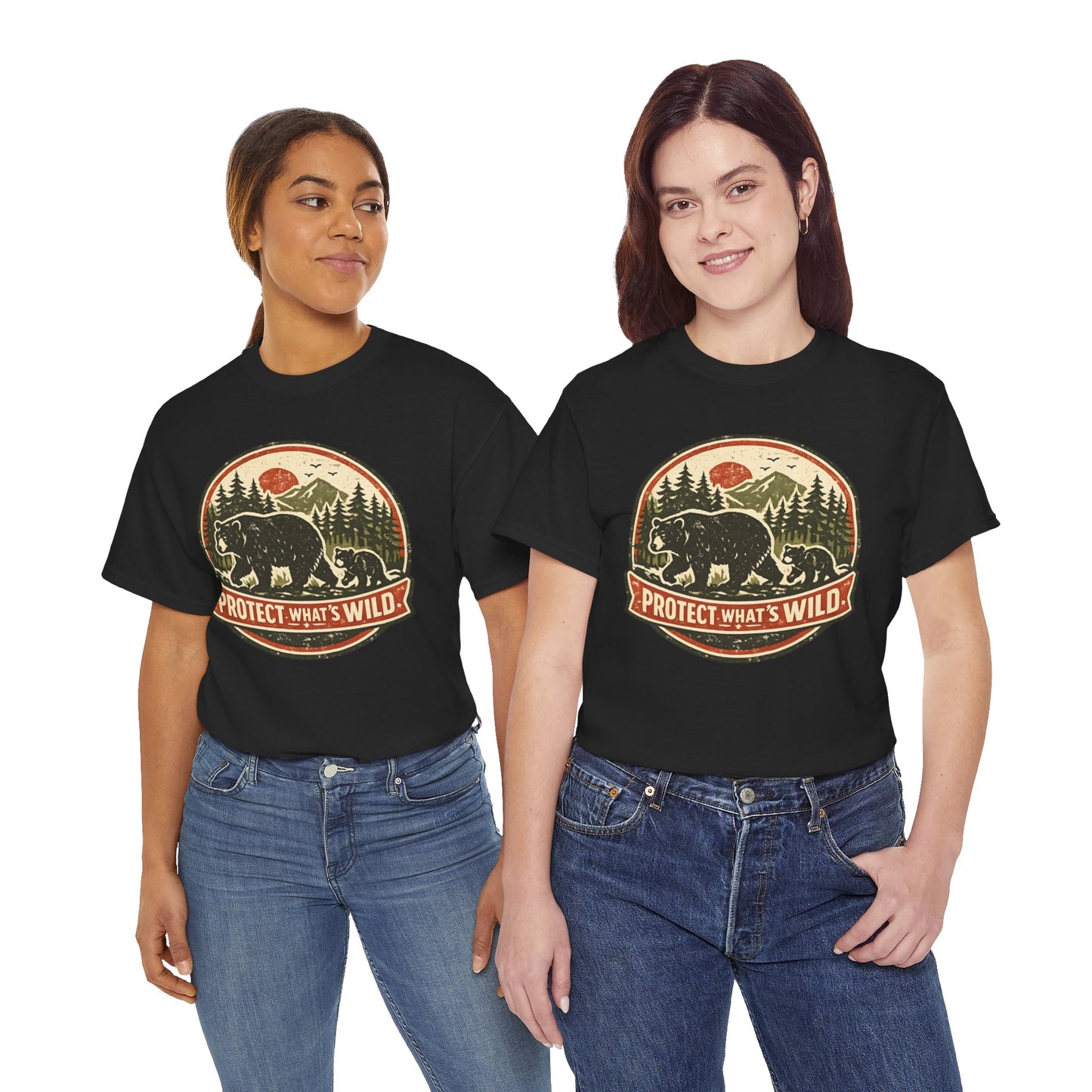 Bear and Cub Retro Badge Tee | Protect What's Wild | Wildlife Lover Gift | Unisex