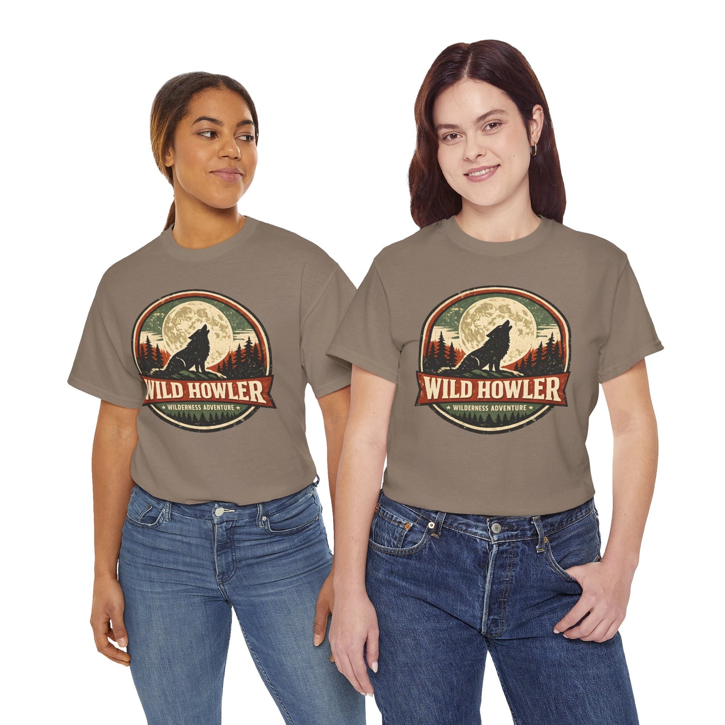 Howling Wolf Vintage Badge Tee | Full Moon Wilderness Shirt | Nature Lover Gift