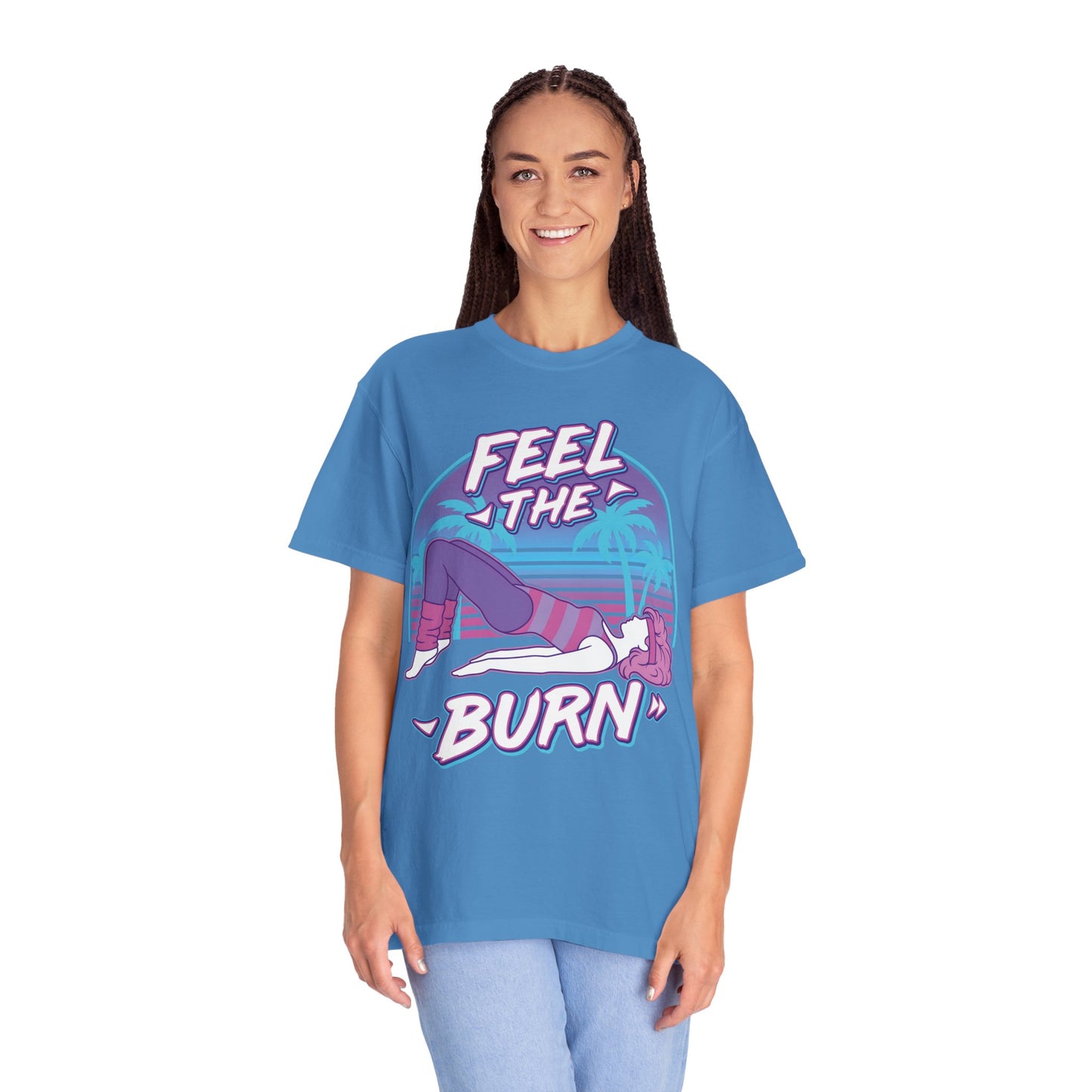 Feel the Burn Retro 80s Glute Thrust Pose Graphic Tee | Vintage Workout Shirt
