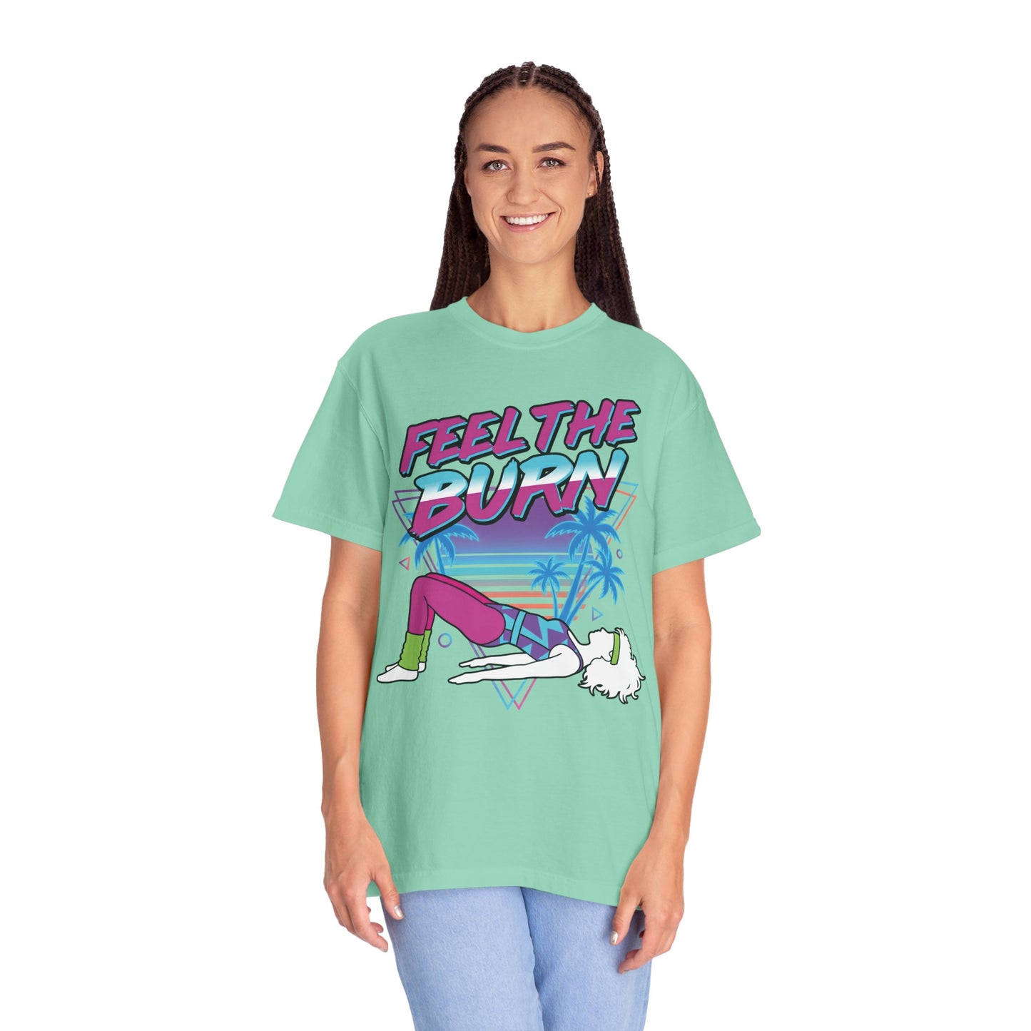 Feel the Burn Neon 80s Aerobics Graphic Tee | Retro Workout Shirt Women