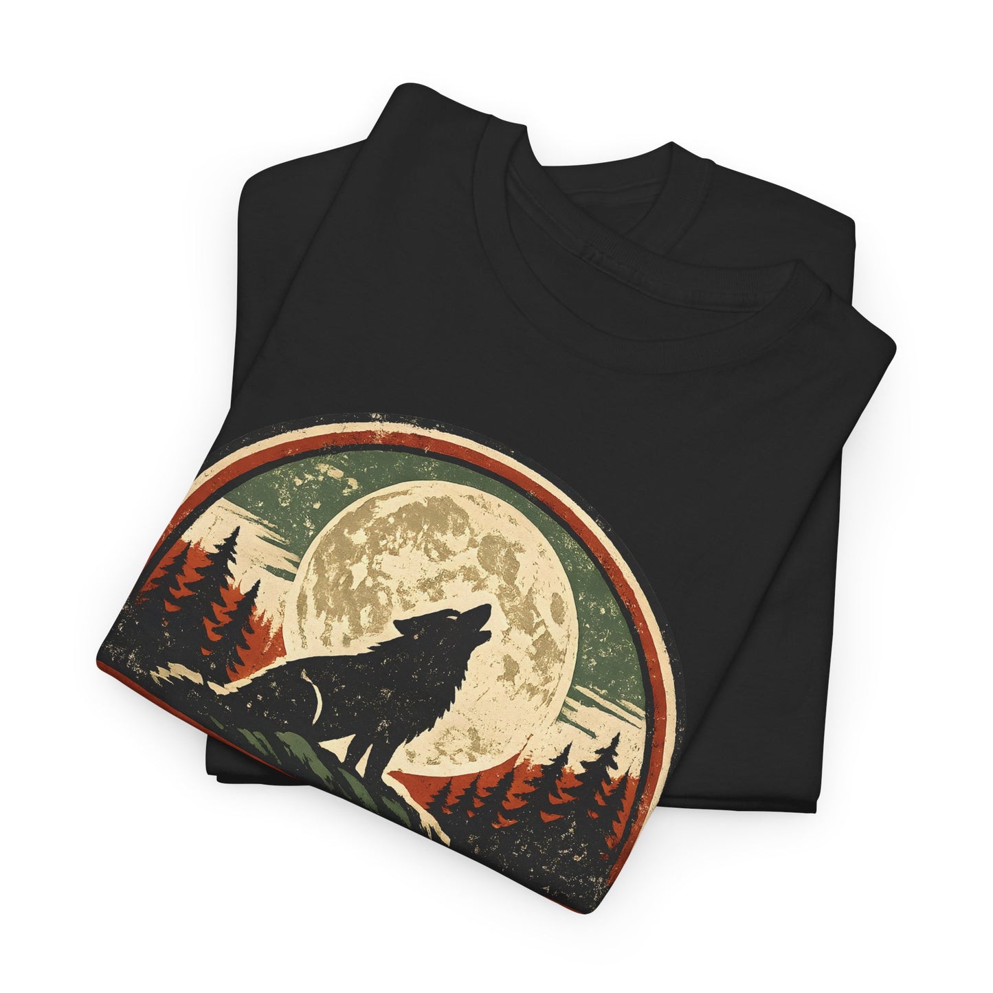 Howling Wolf Vintage Badge Tee | Full Moon Wilderness Shirt | Nature Lover Gift