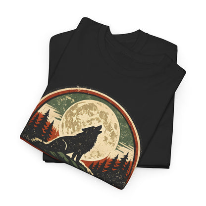 Howling Wolf Vintage Badge Tee | Full Moon Wilderness Shirt | Nature Lover Gift