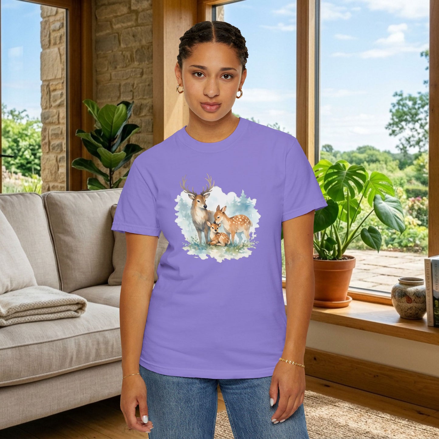 Watercolor Deer Family Tee | Forest Wildlife Art Shirt | Nature Lover Gift | Unisex