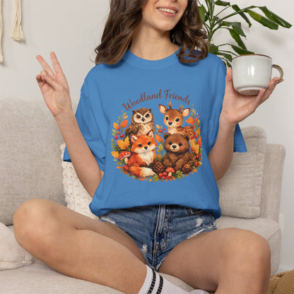 Woodland Friends Badge Watercolor Tee | Fox Bear Deer Owl Shirt | Nature Lover Gift