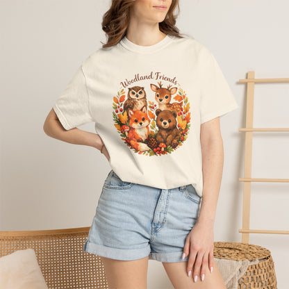 Woodland Friends Badge Watercolor Tee | Fox Bear Deer Owl Shirt | Nature Lover Gift