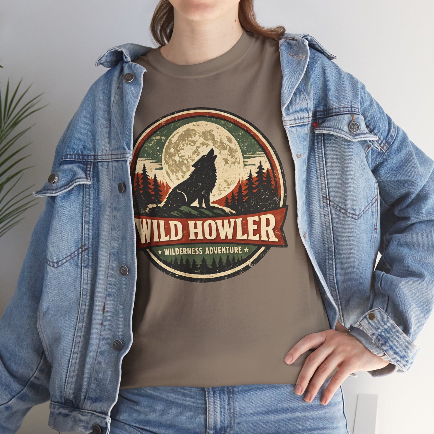 Howling Wolf Vintage Badge Tee | Full Moon Wilderness Shirt | Nature Lover Gift