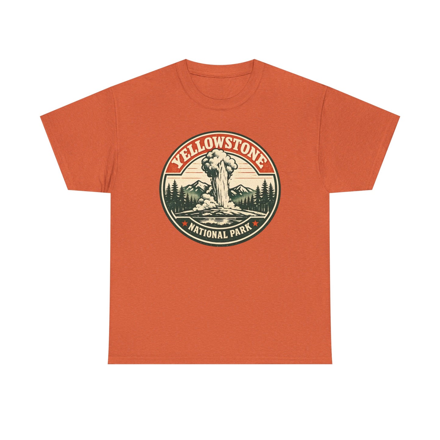 Yellowstone Park Badge Tee | Old Faithful Mountain Pine Trees Retro Circle Design