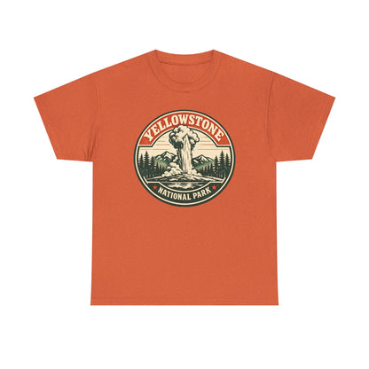 Yellowstone Park Badge Tee | Old Faithful Mountain Pine Trees Retro Circle Design