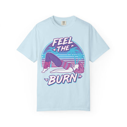 Feel the Burn Retro 80s Glute Thrust Pose Graphic Tee | Vintage Workout Shirt