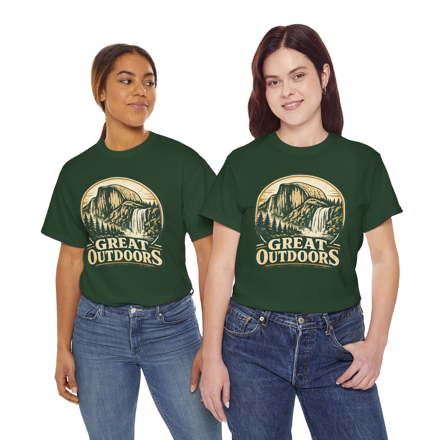 Great Outdoors Retro Badge Tee | Yosemite Half Dome Graphic Shirt | Camping Gift
