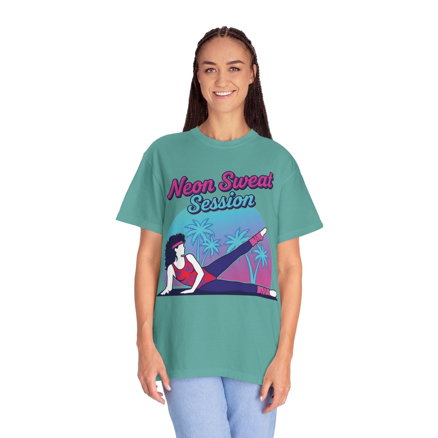Neon Sweat Session Retro 80s Aerobics Graphic Tee | Vintage Workout Shirt