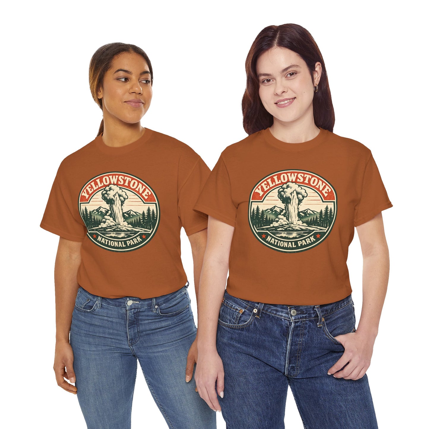 Yellowstone Park Badge Tee | Old Faithful Mountain Pine Trees Retro Circle Design