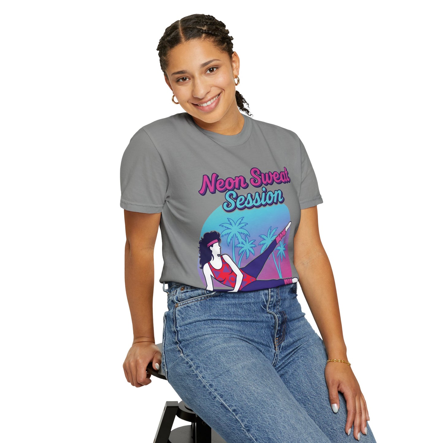 Neon Sweat Session Retro 80s Aerobics Graphic Tee | Vintage Workout Shirt