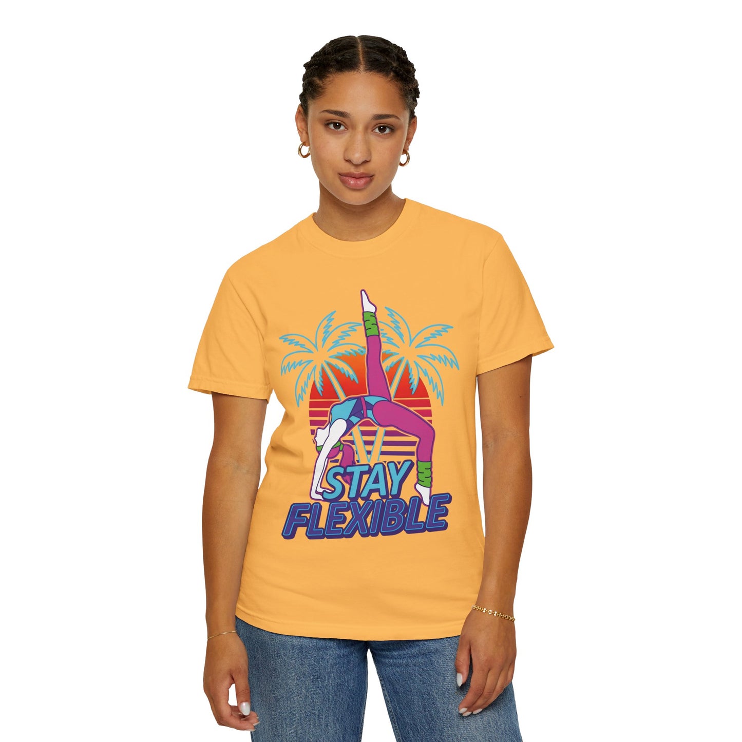 Stay Flexible Retro 80s Backbend Graphic Tee | Vintage Workout Shirt Women