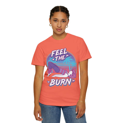 Feel the Burn Retro 80s Glute Thrust Pose Graphic Tee | Vintage Workout Shirt