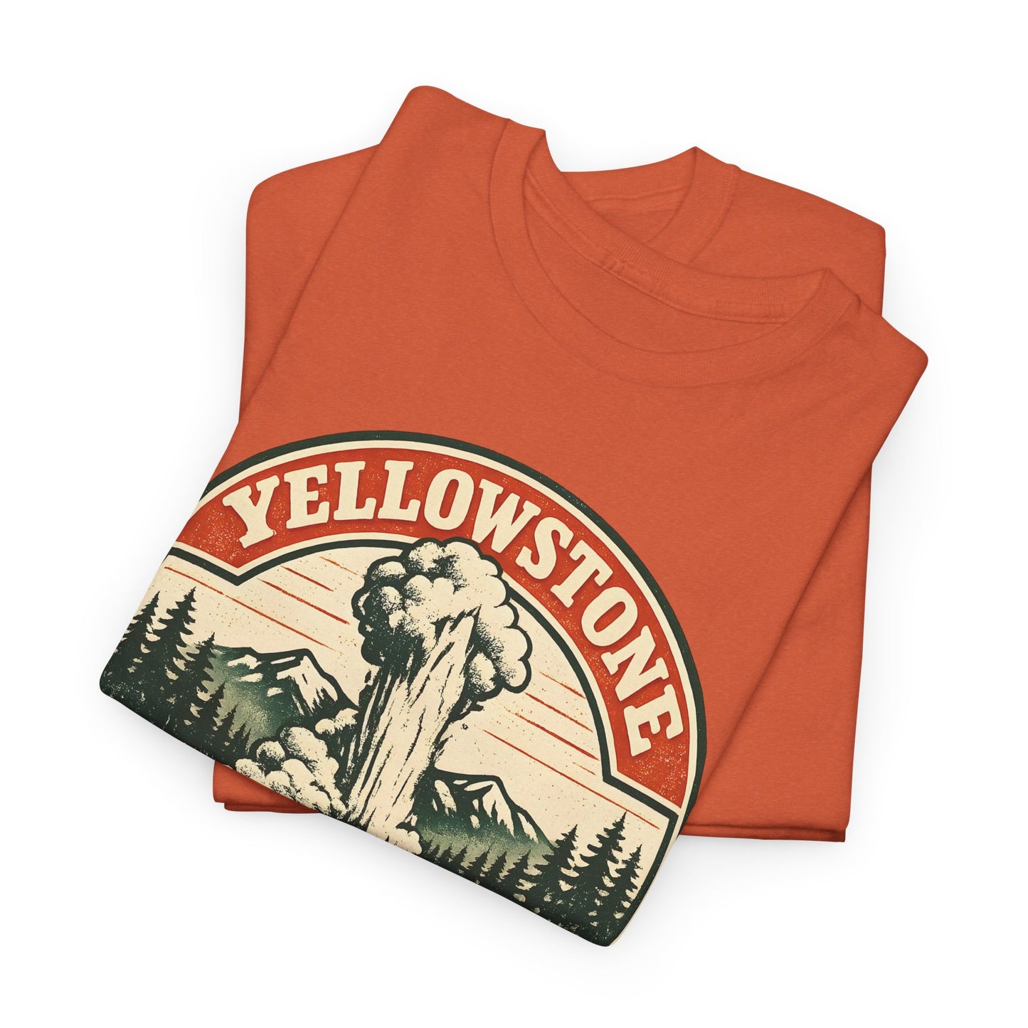 Yellowstone Park Badge Tee | Old Faithful Mountain Pine Trees Retro Circle Design