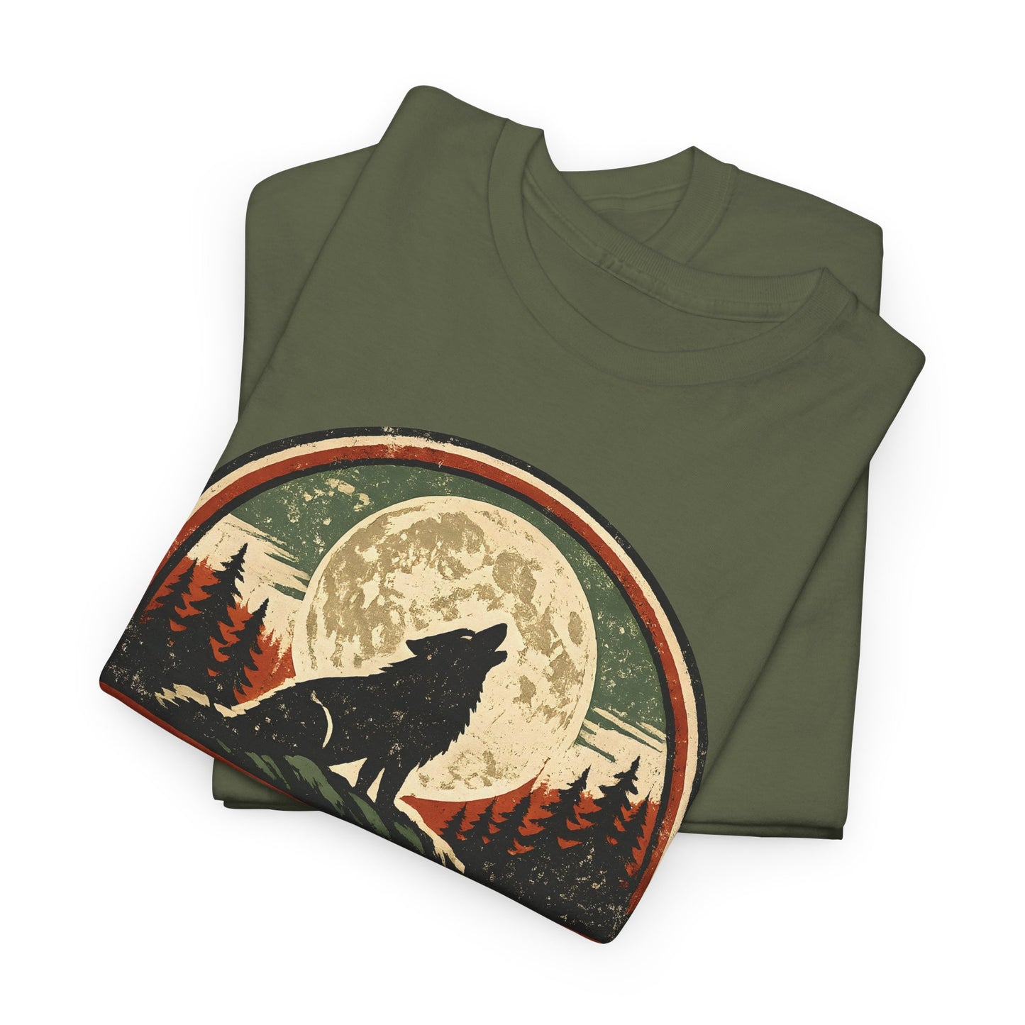 Howling Wolf Vintage Badge Tee | Full Moon Wilderness Shirt | Nature Lover Gift