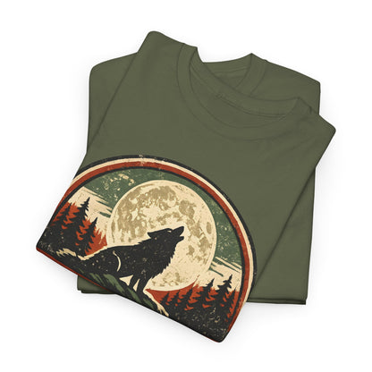 Howling Wolf Vintage Badge Tee | Full Moon Wilderness Shirt | Nature Lover Gift