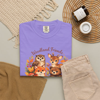 Woodland Friends Badge Watercolor Tee | Fox Bear Deer Owl Shirt | Nature Lover Gift