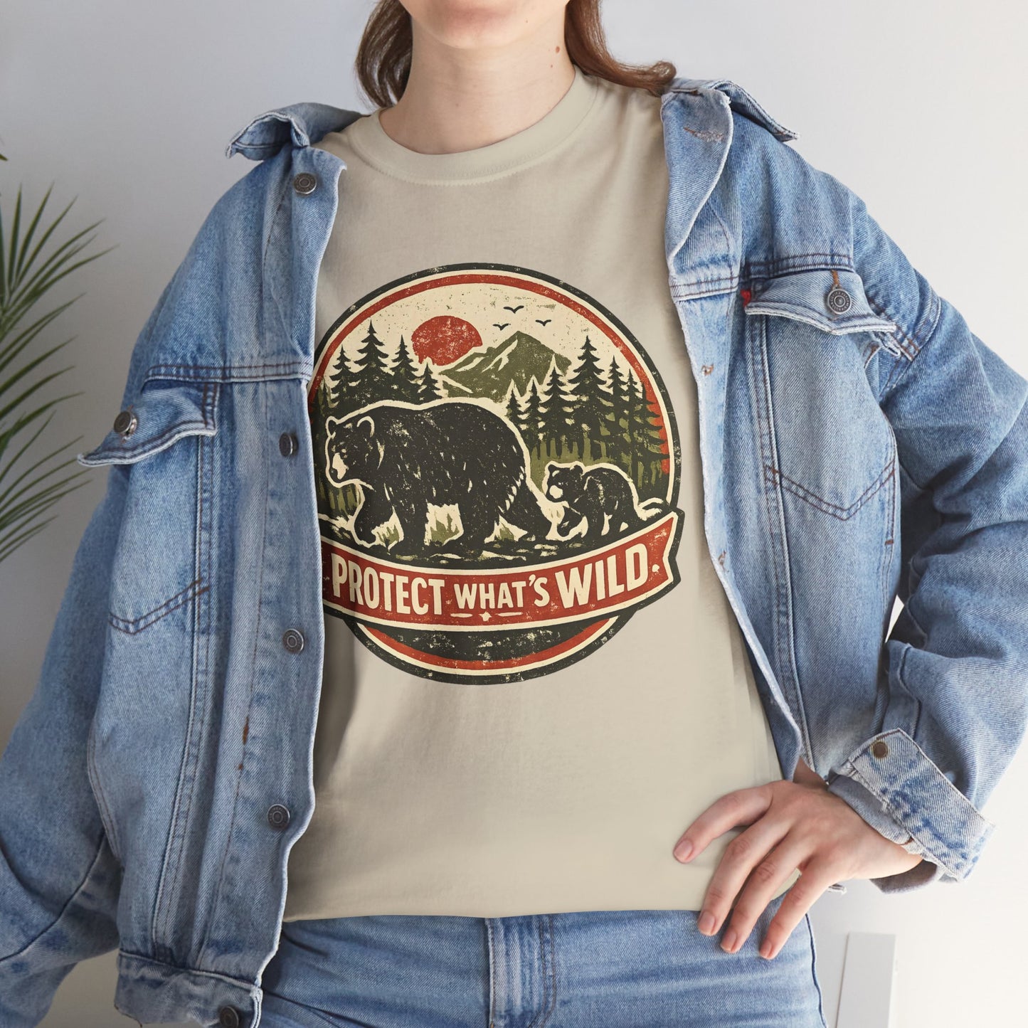 Bear and Cub Retro Badge Tee | Protect What's Wild | Wildlife Lover Gift | Unisex
