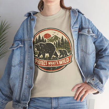 Bear and Cub Retro Badge Tee | Protect What's Wild | Wildlife Lover Gift | Unisex