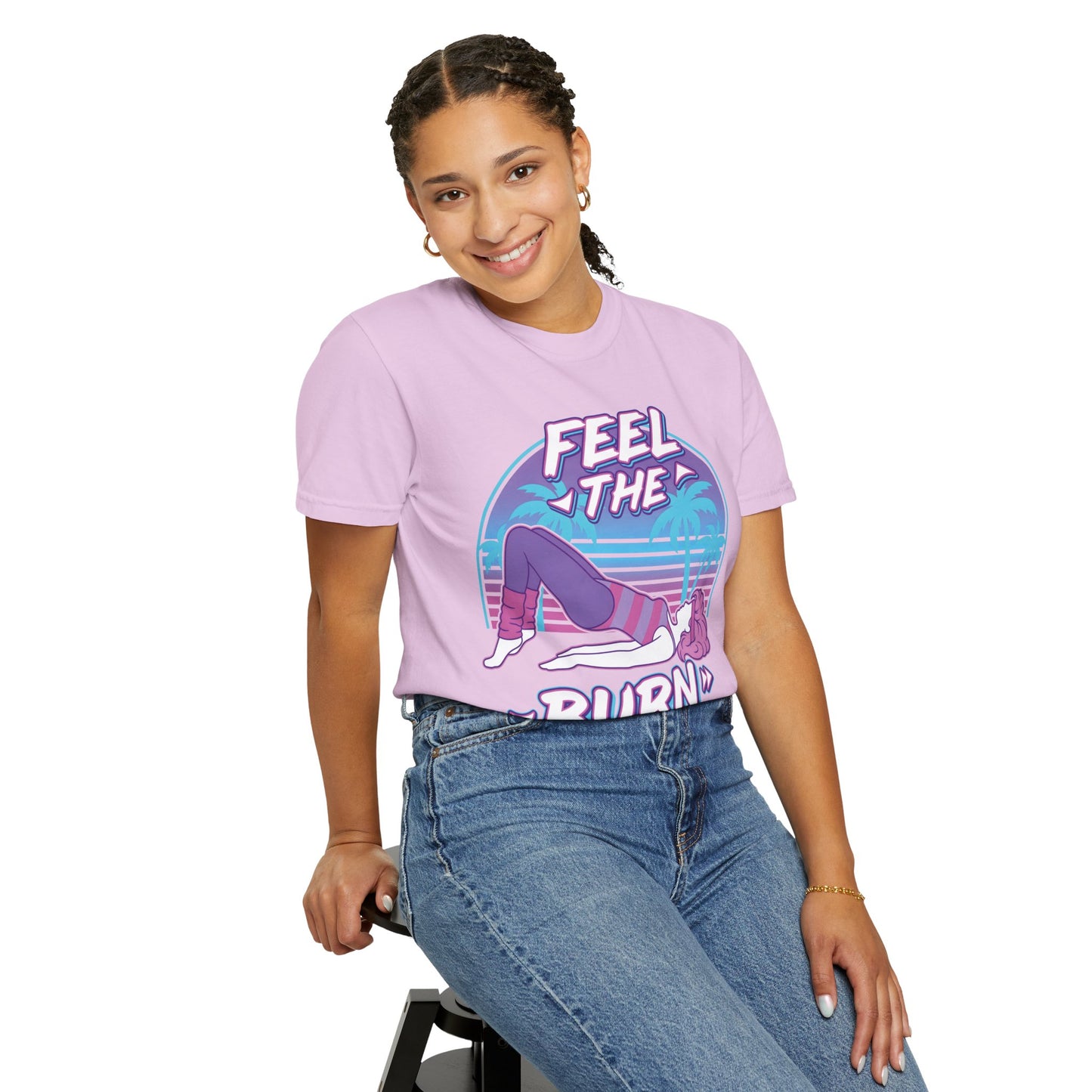 Feel the Burn Retro 80s Glute Thrust Pose Graphic Tee | Vintage Workout Shirt