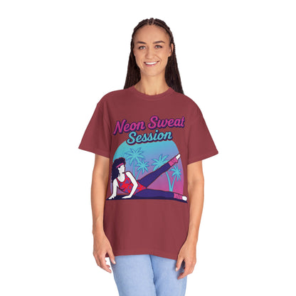 Neon Sweat Session Retro 80s Aerobics Graphic Tee | Vintage Workout Shirt