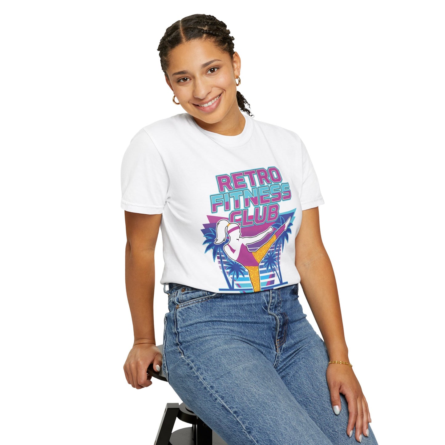 Retro Fitness Club High Kick 80s Tee | Vintage Aerobics Shirt Women