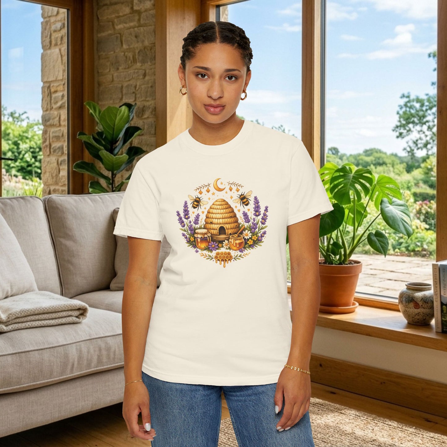 Beehive Honey and Lavender Tee | Vintage Nature Art Shirt | Botanical Garden Gift
