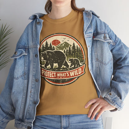 Bear and Cub Retro Badge Tee | Protect What's Wild | Wildlife Lover Gift | Unisex
