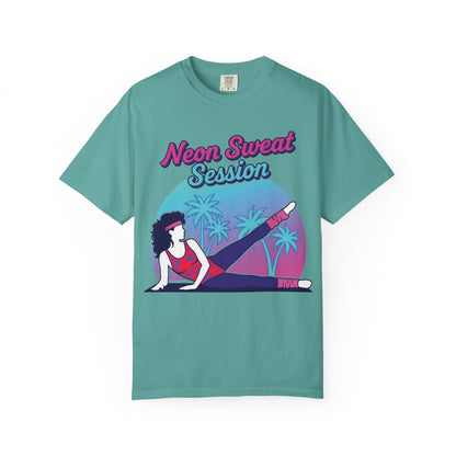 Neon Sweat Session Retro 80s Aerobics Graphic Tee | Vintage Workout Shirt