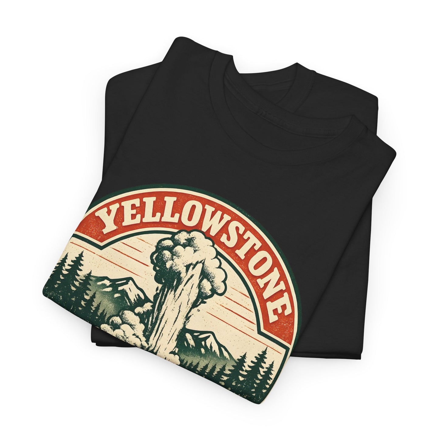 Yellowstone Park Badge Tee | Old Faithful Mountain Pine Trees Retro Circle Design