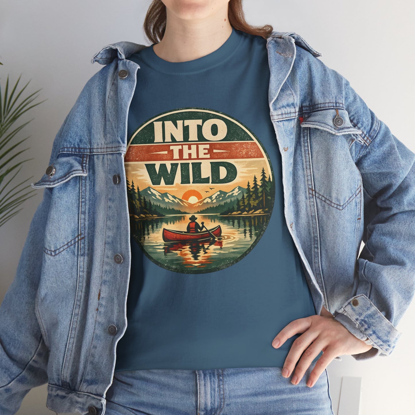 Into the Wild Canoe Badge Tee | Vintage Outdoor Graphic Shirt | Camping Adventure Gift