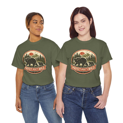 Bear and Cub Retro Badge Tee | Protect What's Wild | Wildlife Lover Gift | Unisex