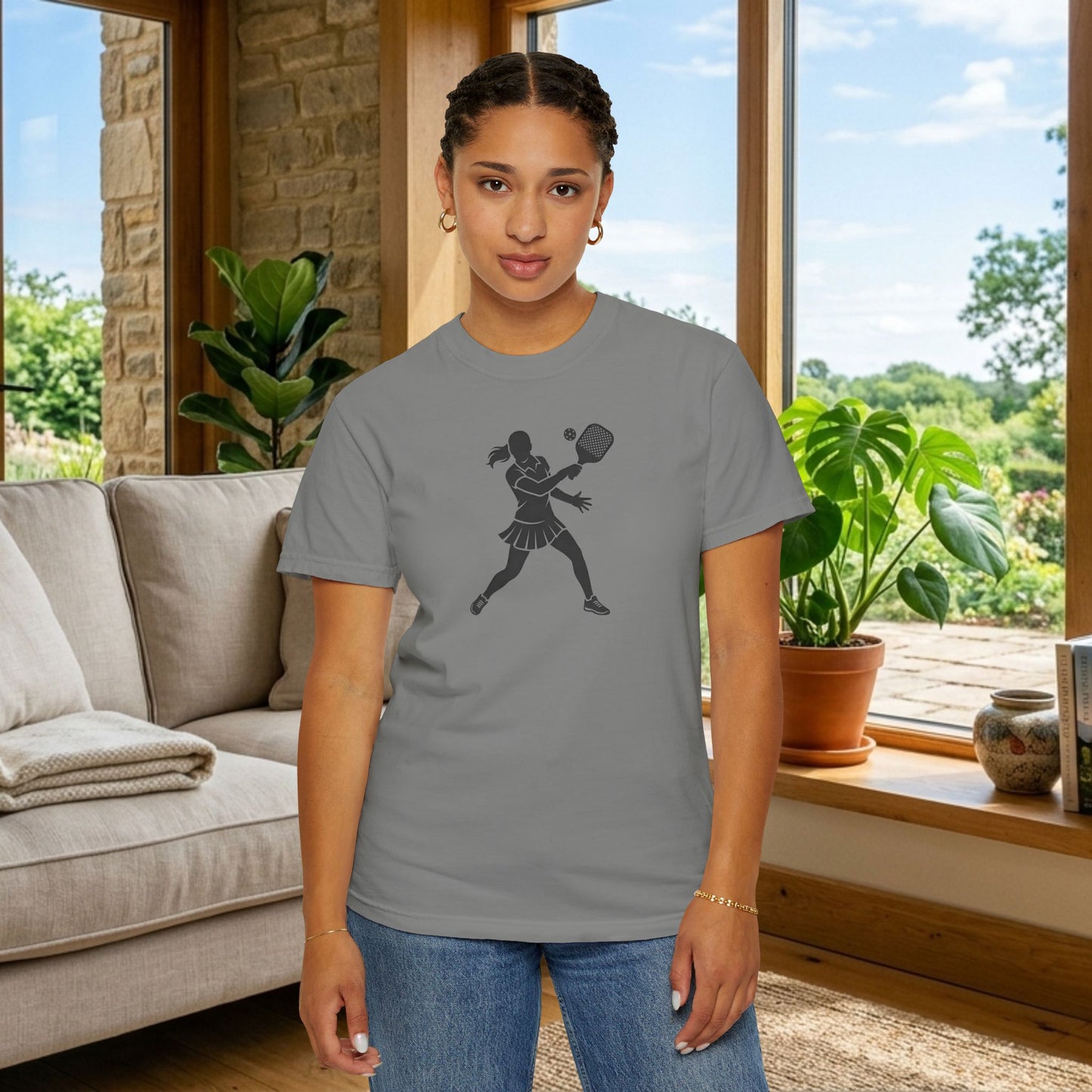 Pickleball Female Silhouette Icon Tee Minimalist Pickler Graphic Women T-Shirt