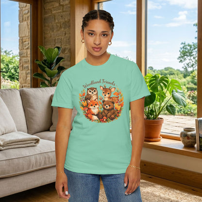 Woodland Friends Badge Watercolor Tee | Fox Bear Deer Owl Shirt | Nature Lover Gift