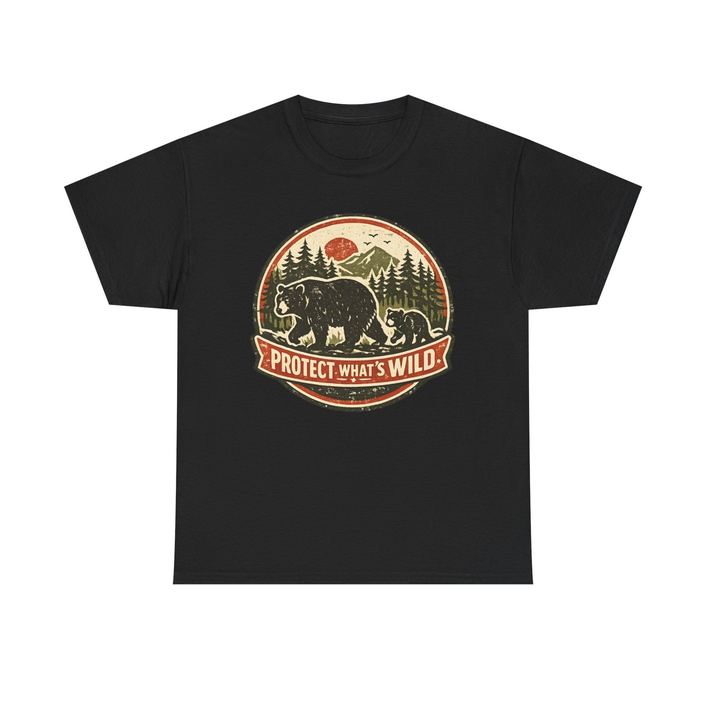 Bear and Cub Retro Badge Tee | Protect What's Wild | Wildlife Lover Gift | Unisex