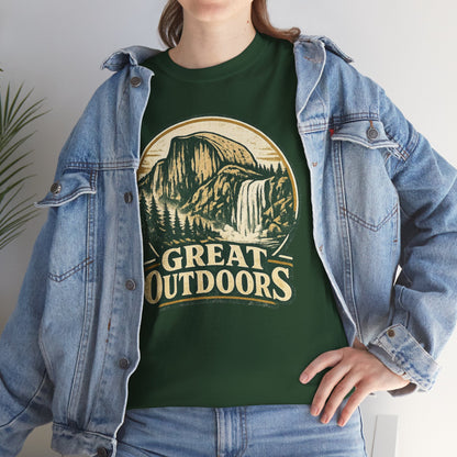 Great Outdoors Retro Badge Tee | Yosemite Half Dome Graphic Shirt | Camping Gift