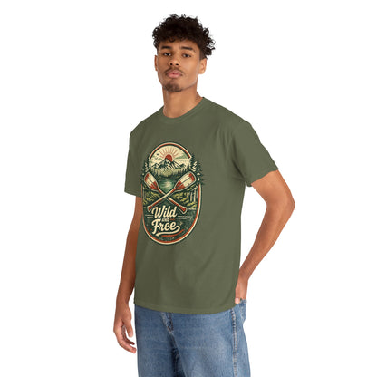 Wild and Free Badge Tee | Vintage Adventure Shirt | Outdoor Explorer Gift