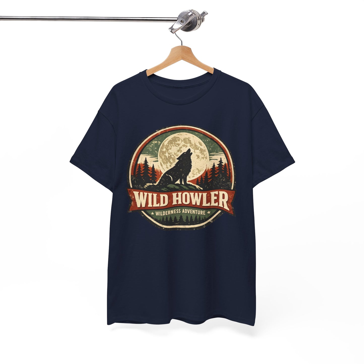 Howling Wolf Vintage Badge Tee | Full Moon Wilderness Shirt | Nature Lover Gift