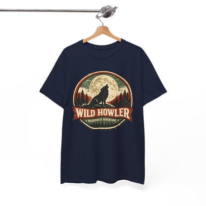 Howling Wolf Vintage Badge Tee | Full Moon Wilderness Shirt | Nature Lover Gift